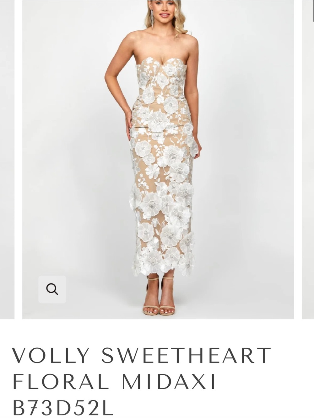 Bariano Volly Sweetheart Strapless Nude Dress with White Floral Lace